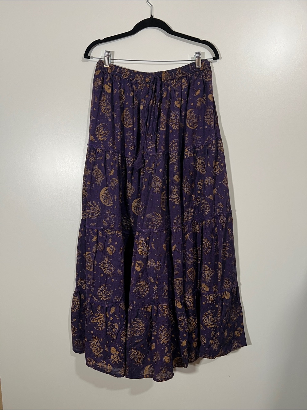 Tiered Skirt Mushroom Celestial Witchy in Purple Gold Pockets Large Flowy Cotton - Picture 7 of 10